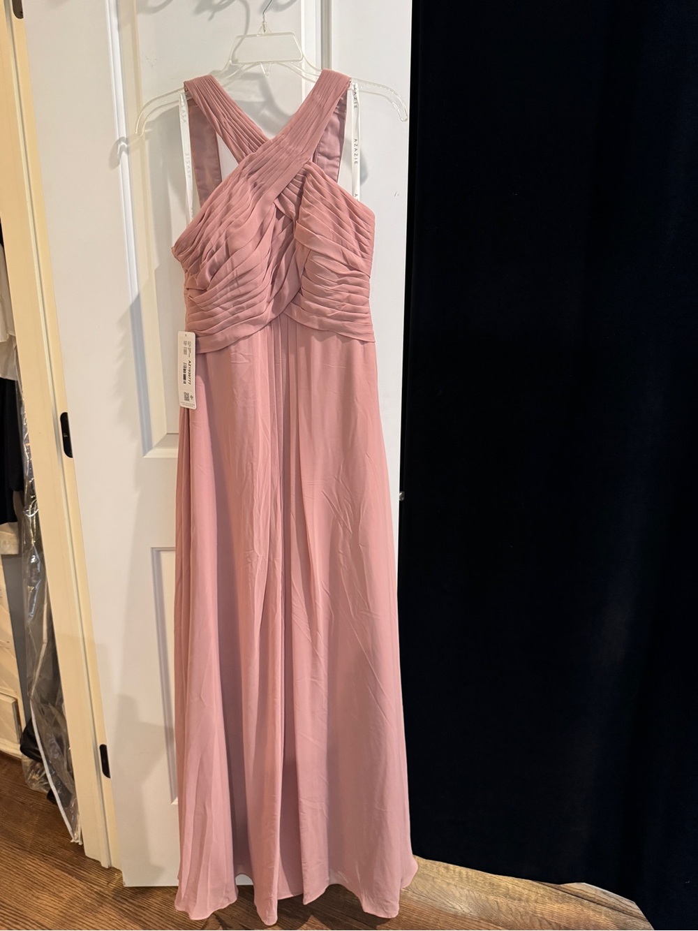 Azazie Dusty Rose Pleated Crossover Maxi Dress